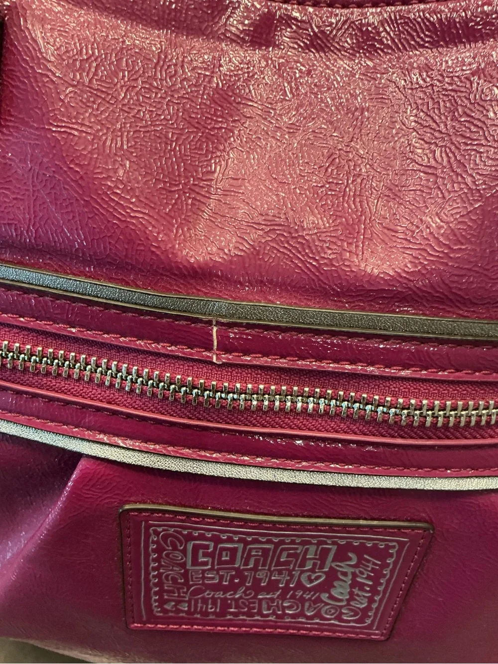 Coach Magenta Leather Tote Bag with Dual Zipper Pockets EUC